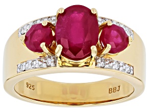Red Mahaleo Ruby with 18K Yellow Gold & Rhodium Over Sterling Silver Ring 2.38ctw