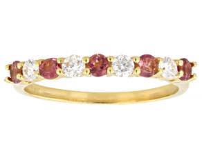 Pink Tourmaline with White Lab Grown Diamond 18K Yellow Gold Over Sterling Silver Ring 0.47ctw