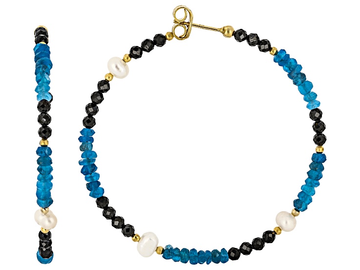 Neon Apatite with Cultured Freshwater Pearl & Spinel 18k Yellow Gold Over Silver Earrings