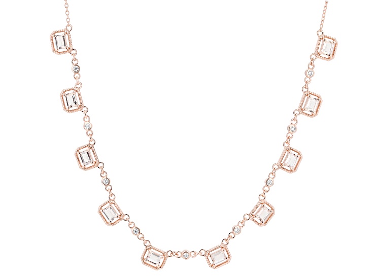 Peach Morganite With White Zircon 18K Rose Gold Over Sterling Silver Station Necklace 1.57ctw