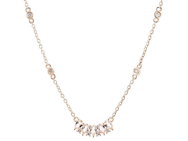 Peach Morganite With White Lab Grown Diamond 18K Rose Gold Over Sterling Silver Necklace 0.80ctw