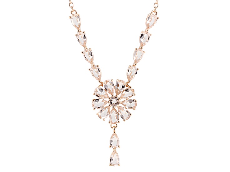 Peach Morganite 18K Rose Gold Over Sterling Silver Y Drop Necklace 2.37ctw