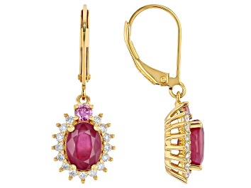 Picture of Red Mahaleo(R) Ruby 18K Yellow Gold Over Sterling Silver Earrings 3.44ctw