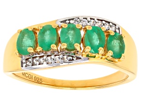 Zambian Emerald With White Zircon 18k Yellow Gold Over Sterling Silver Ring 0.74ctw