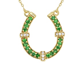 Green Tsavorite with White Lab-Grown Diamonds 18K Yellow Gold Over Silver Horseshoe Necklace 0.38ctw
