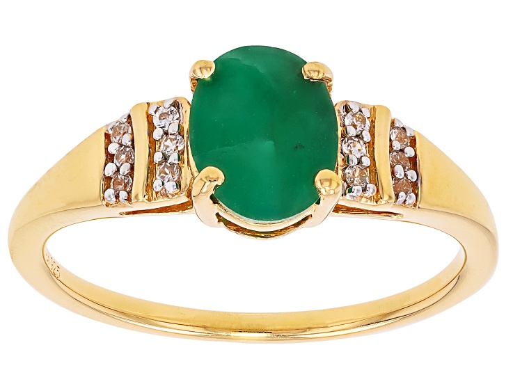 Green Zambian Emerald With White Zircon 18k Yellow Gold Over