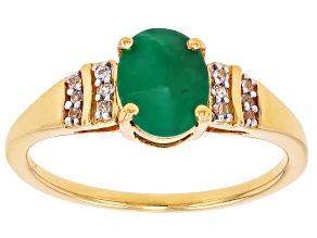 Green Zambian Emerald With White Zircon 18k Yellow Gold Over Sterling Silver Ring 1.02ctw