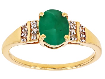 Picture of Green Zambian Emerald With White Zircon 18k Yellow Gold Over Sterling Silver Ring 1.02ctw