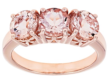 Picture of Pink Morganite 18K Rose Gold Over Sterling Silver 3 Stone Ring 1.84ctw