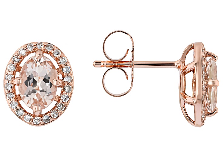 Pink Morganite with White Lab Grown Diamond 18K Rose Gold Over Sterling Silver Earrings 1.37ctw