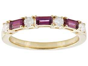 Grape color Garnet with Moissanite 18K Yellow Gold Over Sterling Silver Ring 0.71ctw