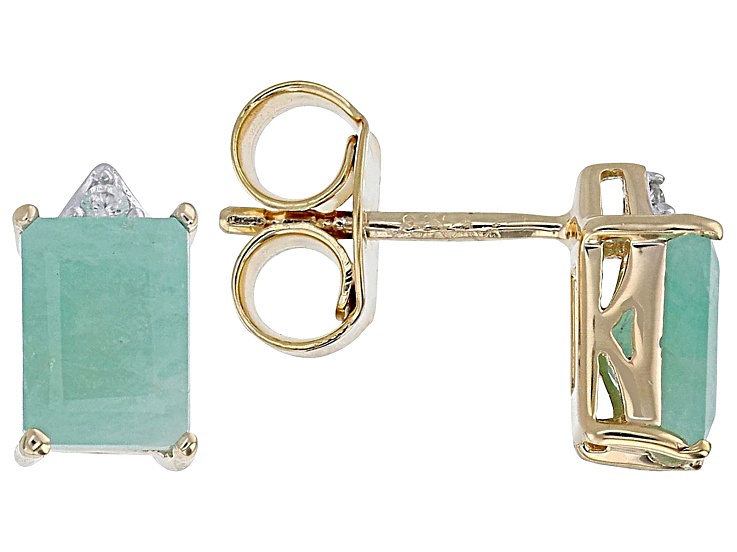 Green Emerald With White Zircon 18k Yellow Gold Over Sterling Silver Earrings 1.75ctw