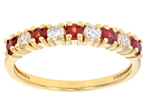 Red Anthill Garnet With White Lab Grown Diamond 18K Yellow Gold Over Silver Band Ring 0.58ctw