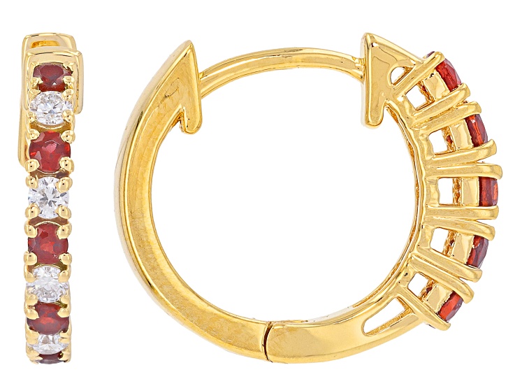 Red Anthill Garnet With White Lab Grown Diamond 18K Yellow Gold Over Silver Hoop Earrings 1.16ctw