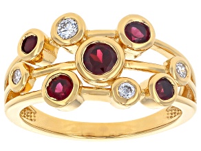 Red Anthill Garnet With White Lab Grown Diamond 18K Yellow Gold Over Sterling Silver Ring 0.82ctw