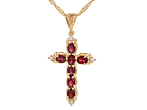 Red Anthill Garnet With White Lab Grown Diamond 18K Yellow Gold Over Silver Pendant/Chain 1.40ctw