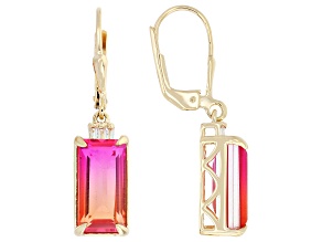 Bi-Color Sunset Quartz Doublet 18K Yellow Gold Over Sterling Silver Earrings 4.30ctw