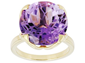 Lavender Amethyst Round Radiant Blossom Cut 18K Yellow Gold Over Silver Solitaire Ring 11.05ct