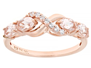 Peach Morganite With White Zircon 18k Rose Gold Over Sterling Silver Ring 0.97ctw
