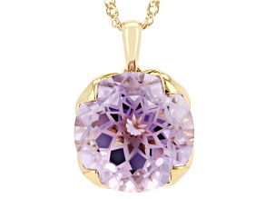 Lavender Amethyst Round Radiant Blossom Cut 18K  Gold Over Silver Solitaire Pendant Chain 11.05ctw