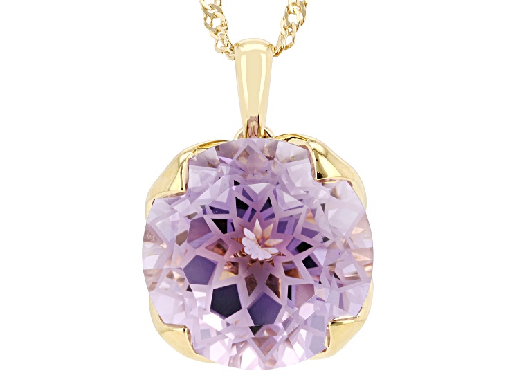 Lavender Amethyst Round Radiant Blossom Cut 18K Gold Over Silver Solitaire Pendant Chain 11.05ctw
