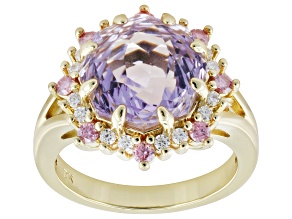 Lavender Amethyst 18K Yellow Gold Over Brass  Halo Ring 6.41ctw