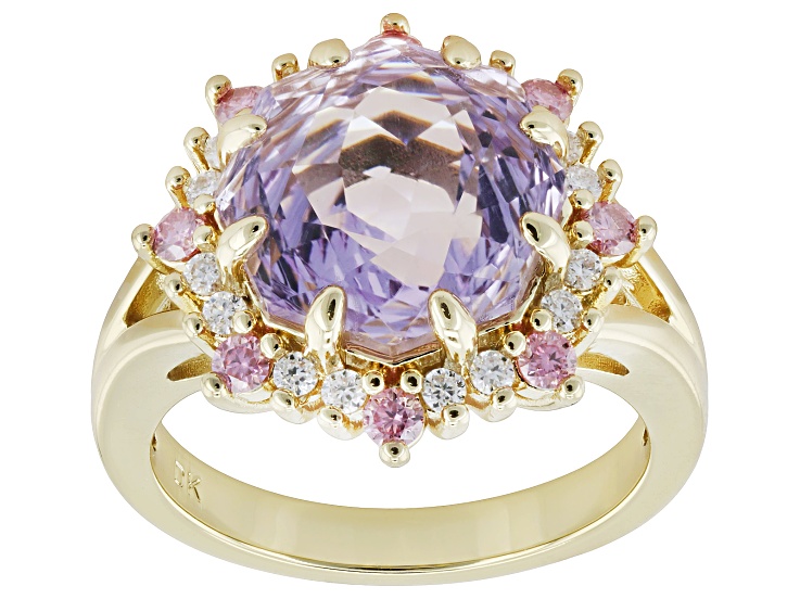 Lavender Amethyst 18K Yellow Gold Over Brass Halo Ring 6.41ctw