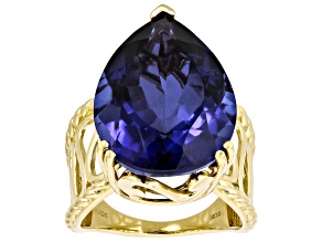Blue Royal Iris Quartz Doublet 18K Yellow Gold Over Sterling Silver Solitaire Ring 12.75ct