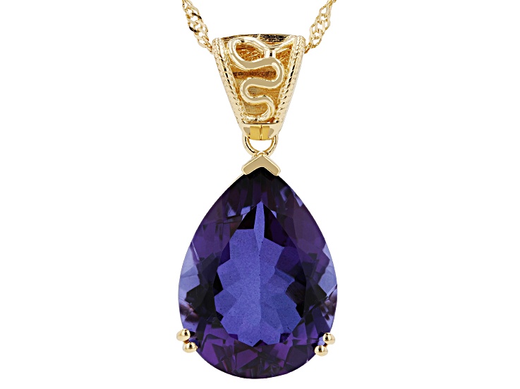 Blue Royal Iris Quartz Doublet 18K Yellow Gold Over Sterling Silver Pendant with Chain 12.75ct