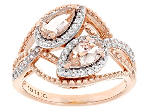Morganite With White Zircon 18k Rose Gold Over Sterling Silver Ring 1.07ctw