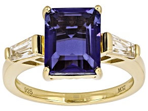 Blue Royal Iris Quartz Doublet with Lab Created Sapphire 18K Yellow Gold Over Silver Ring 3.57ctw