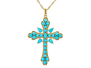Blue Sleeping Beauty Turquoise 18K Yellow Gold Over Sterling Silver Pendant with Chain