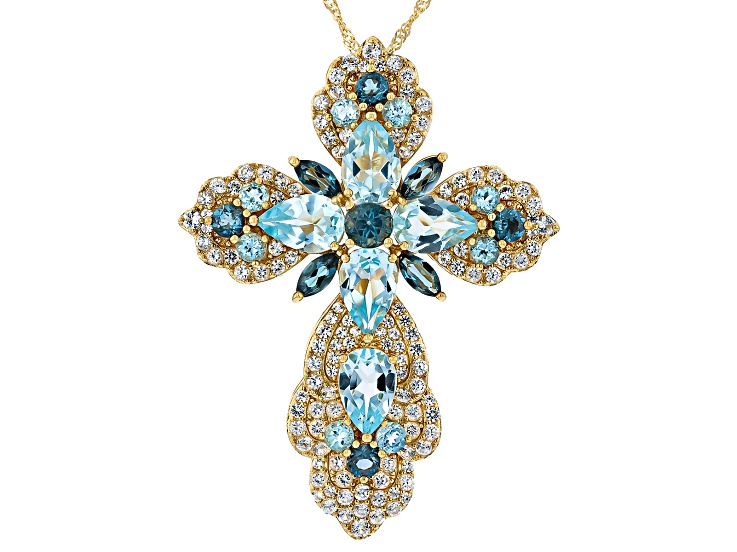Sky Blue Topaz 18K Yellow Gold Over Sterling Silver Pendant with Chain 12.02ctw