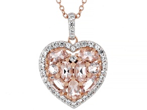 Peach Morganite With White Zircon 18k Rose Gold Over Sterling Silver Pendant With Chain 3.37ctw