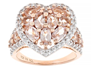 Peach Morganite With White Zircon 18k Rose Gold Over Sterling Silver Ring 4.46ctw