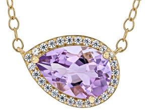 Lavender Amethyst 18K Yellow Gold Over Sterling Silver Halo Necklace 3.13ctw