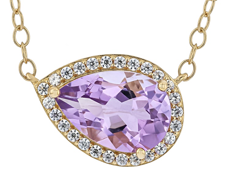Lavender Amethyst 18K Yellow Gold Over Sterling Silver Halo Necklace 3.13ctw