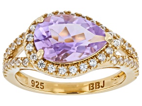 Lavender Amethyst With White Zircon 18K Yellow Gold Over Sterling Silver Halo Ring 3.40ctw