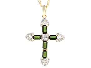 Green Tourmaline with White Topaz 18K Yellow Gold Over Sterling Silver Pendant with chain 1.81ctw
