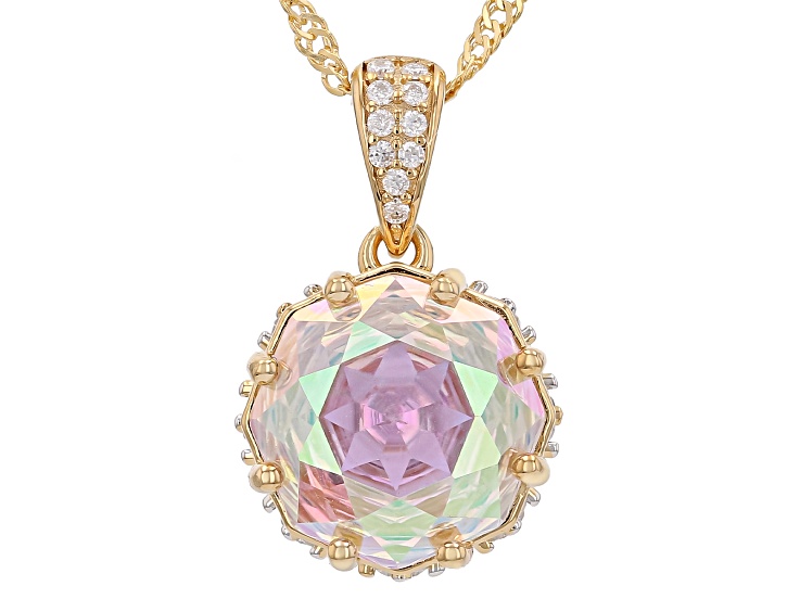 Multi Color Rainbow Topaz 18K Yellow Gold Over Silver Two-Tone Pendant with Chain 4.63ctw