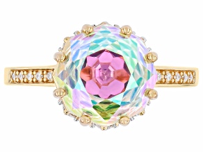 Multi Color Rainbow Topaz with White Moissanite 18K Yellow Gold Over Silver Two-Tone Ring 4.63ctw