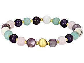 Multi-Color gemstone 18K yellow Gold Over Sterling Silver 8 Inch Bracelet