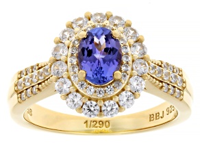 58th Anniversary Limited Edition Tanzanite, Zircon 18k Gold Over Silver Ring With Box 1.73ctw