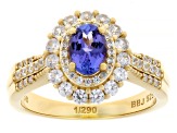 58th Anniversary Limited Edition Tanzanite, Zircon 18k Gold Over Silver Ring With Box 1.73ctw