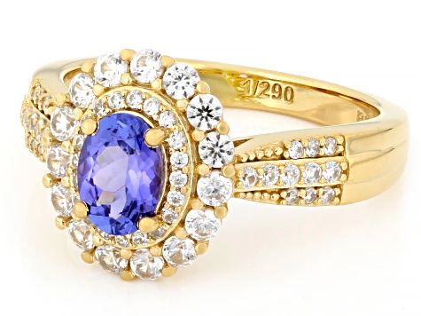 58th Anniversary Limited Edition Tanzanite, Zircon 18k Gold Over Silver Ring With Box 1.73ctw