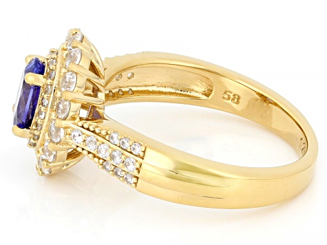 58th Anniversary Limited Edition Tanzanite, Zircon 18k Gold Over Silver Ring With Box 1.73ctw