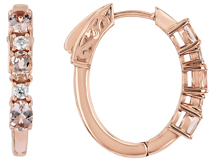 Peach Morganite With White Moissanite 18K Rose Gold Over Sterling Silver Earrings 0.83ctw