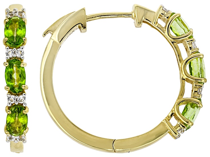 Green Meadow Topaz with White Topaz 18K Yellow Gold Over Sterling Silver Earrings 1.52ctw