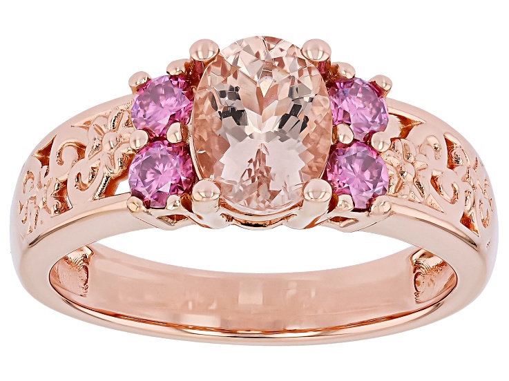 Peach Morganite with Pink Moissanite 18K Rose Gold Over Sterling Silver Ring 1.29ctw