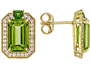 Meadow Green Topaz 18K Yellow Gold Over Sterling Silver Halo Stud Earrings 7.95ctw